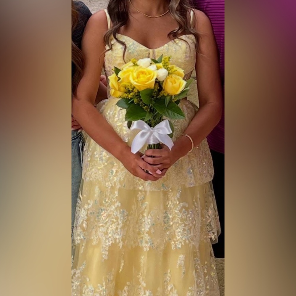 Elegant Yellow Floral Prom Dress